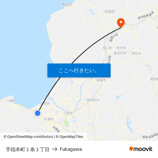 手稲本町１条１丁目 to Fukagawa map