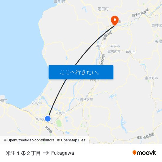 米里１条２丁目 to Fukagawa map