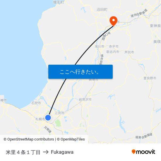 米里４条１丁目 to Fukagawa map