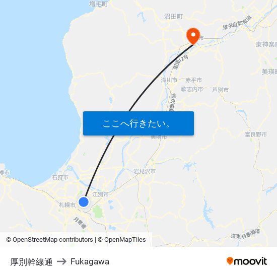 厚別幹線通 to Fukagawa map