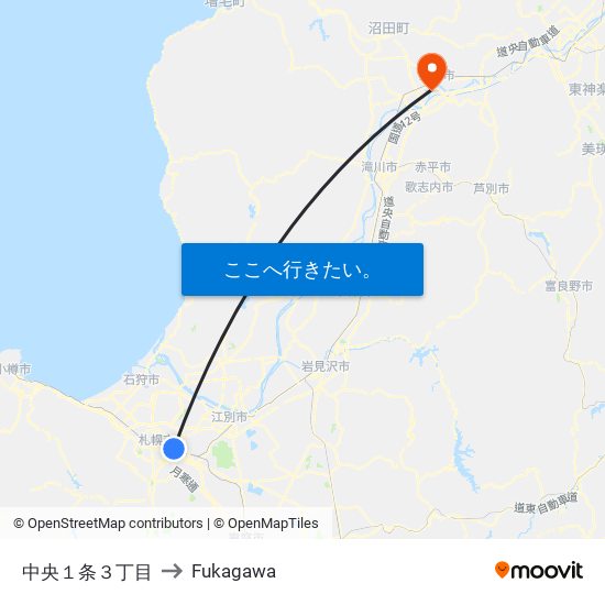 中央１条３丁目 to Fukagawa map