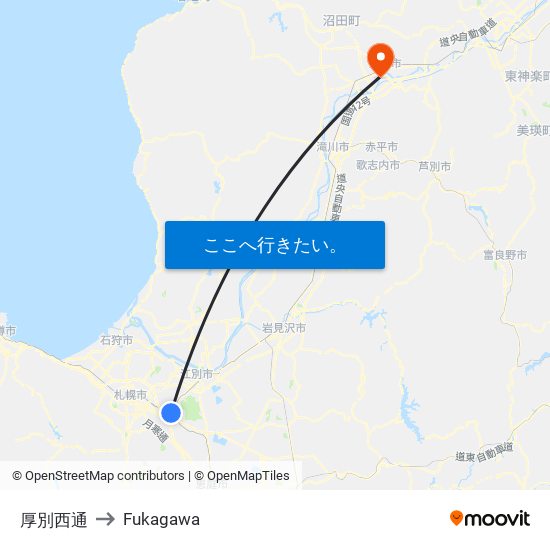 厚別西通 to Fukagawa map