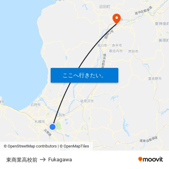 東商業高校前 to Fukagawa map