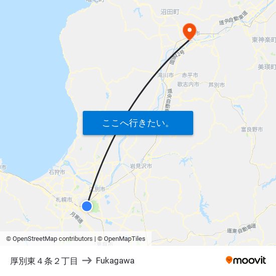 厚別東４条２丁目 to Fukagawa map