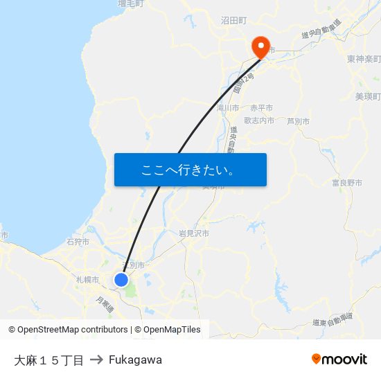 大麻１５丁目 to Fukagawa map