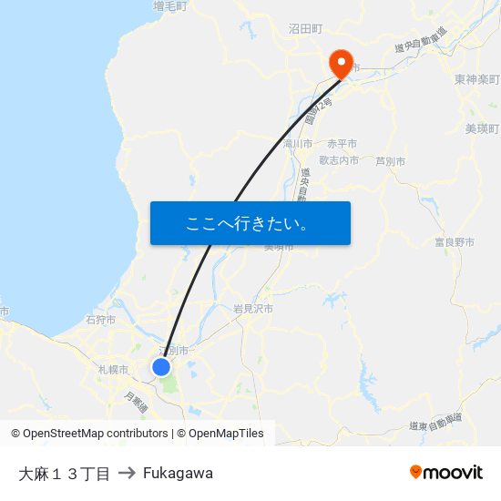 大麻１３丁目 to Fukagawa map