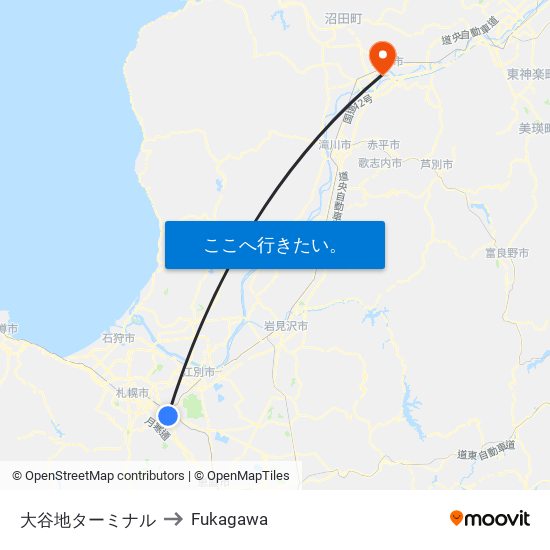 大谷地ターミナル to Fukagawa map