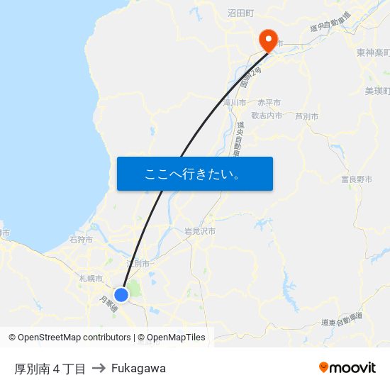 厚別南４丁目 to Fukagawa map