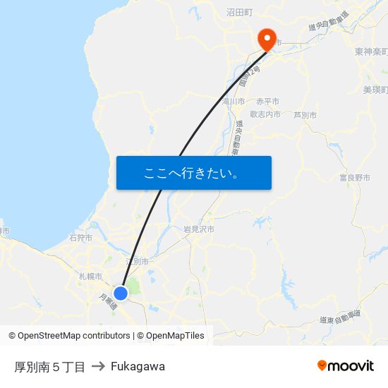 厚別南５丁目 to Fukagawa map