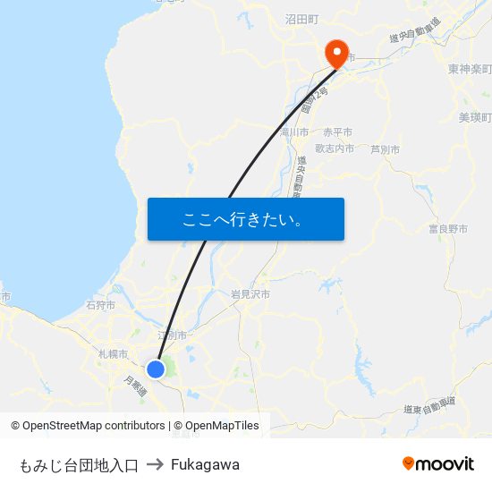 もみじ台団地入口 to Fukagawa map
