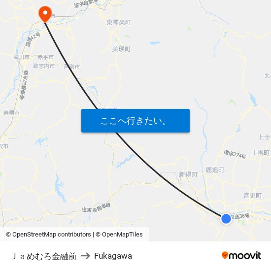 Ｊａめむろ金融前 to Fukagawa map