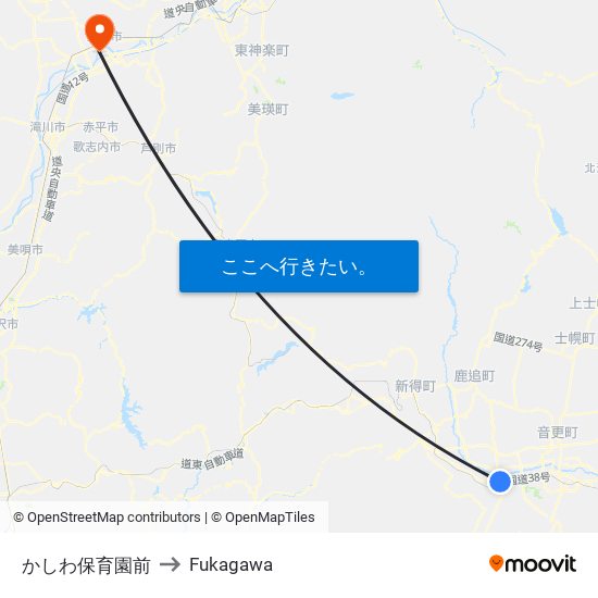 かしわ保育園前 to Fukagawa map