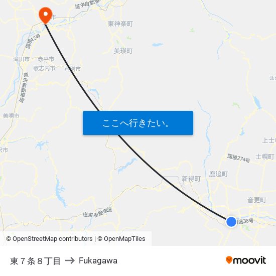 東７条８丁目 to Fukagawa map