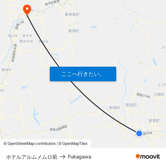 ホテルアルムメムロ前 to Fukagawa map