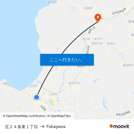 北２４条東１丁目 to Fukagawa map