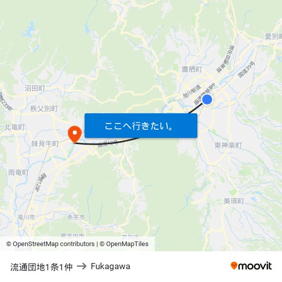 流通団地1条1仲 to Fukagawa map