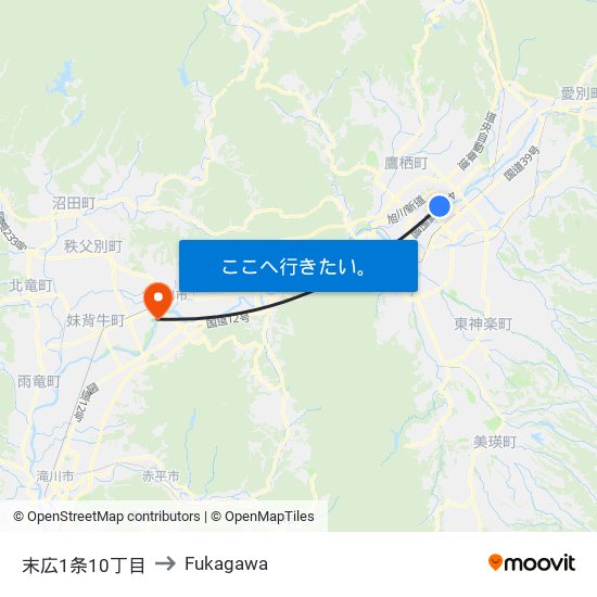 末広1条10丁目 to Fukagawa map