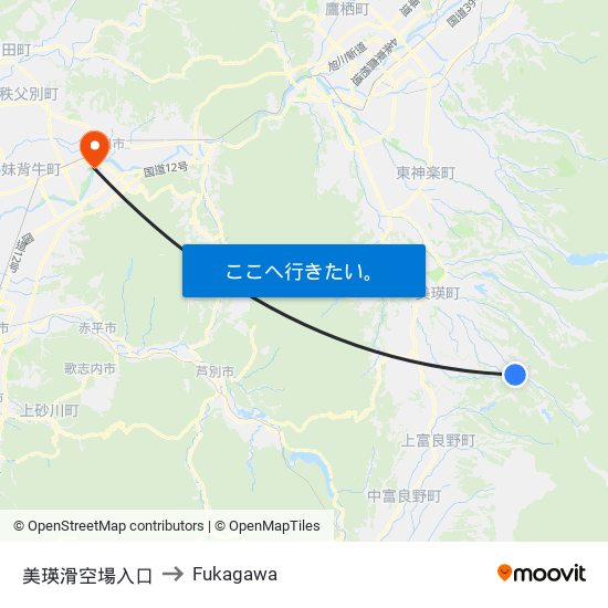 美瑛滑空場入口 to Fukagawa map