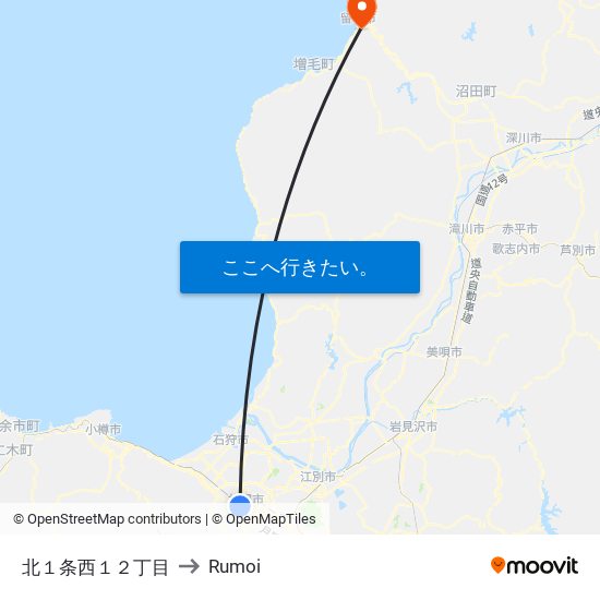 北１条西１２丁目 to Rumoi map