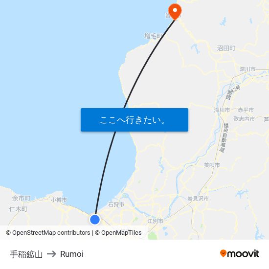 手稲鉱山 to Rumoi map