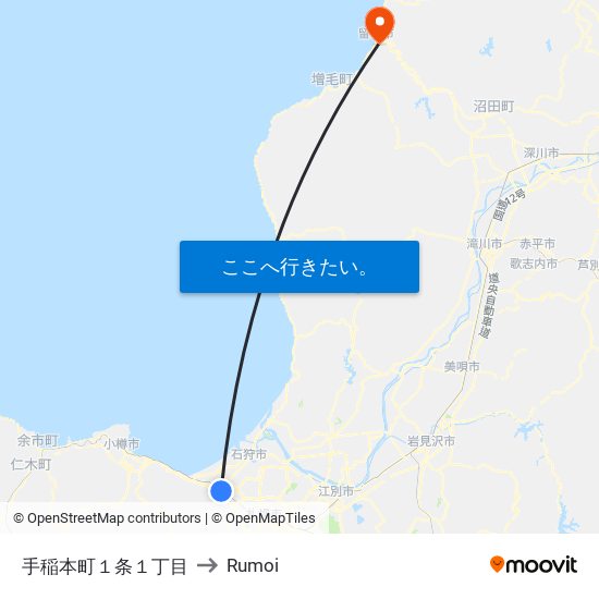 手稲本町１条１丁目 to Rumoi map