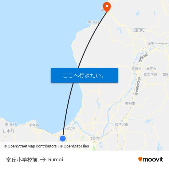 富丘小学校前 to Rumoi map