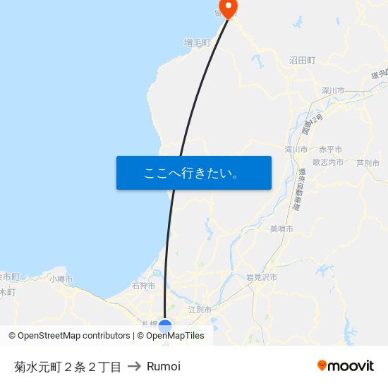 菊水元町２条２丁目 to Rumoi map