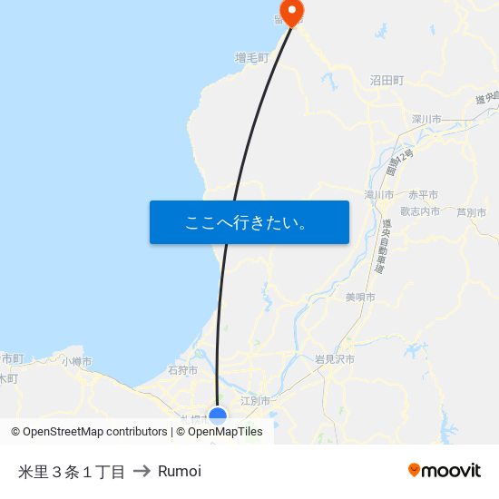 米里３条１丁目 to Rumoi map