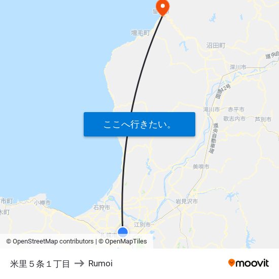 米里５条１丁目 to Rumoi map