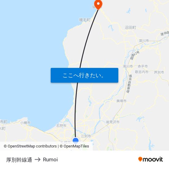 厚別幹線通 to Rumoi map