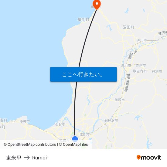 東米里 to Rumoi map