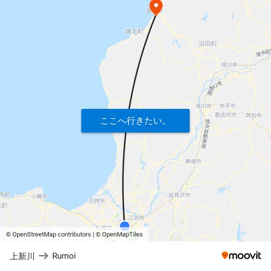 上新川 to Rumoi map