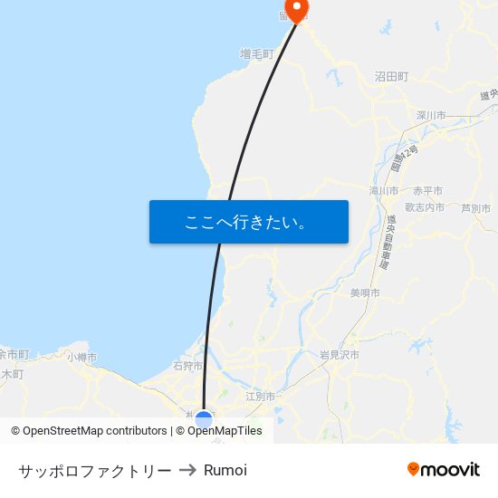 サッポロファクトリー to Rumoi map