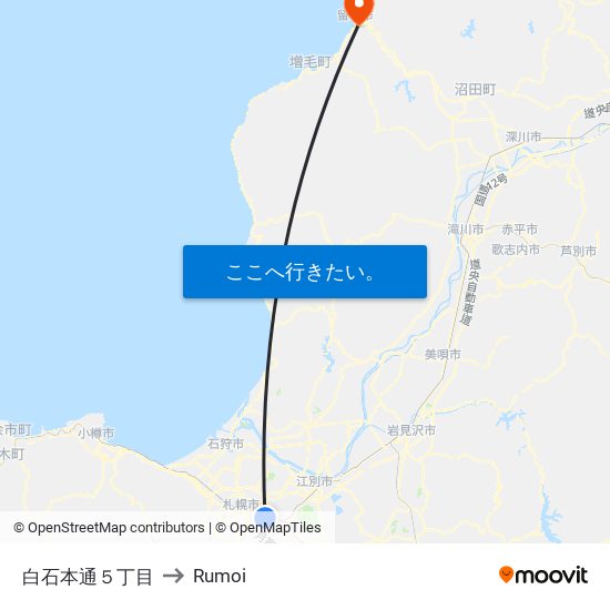 白石本通５丁目 to Rumoi map