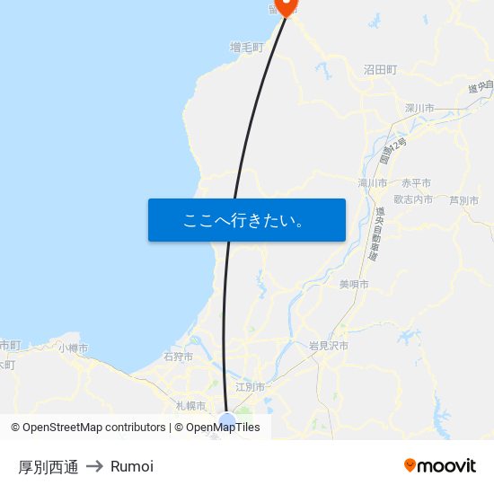 厚別西通 to Rumoi map
