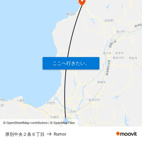 厚別中央２条６丁目 to Rumoi map