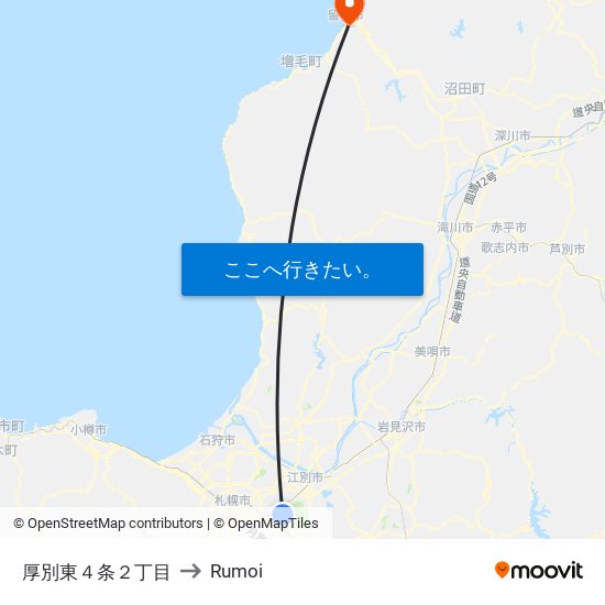 厚別東４条２丁目 to Rumoi map