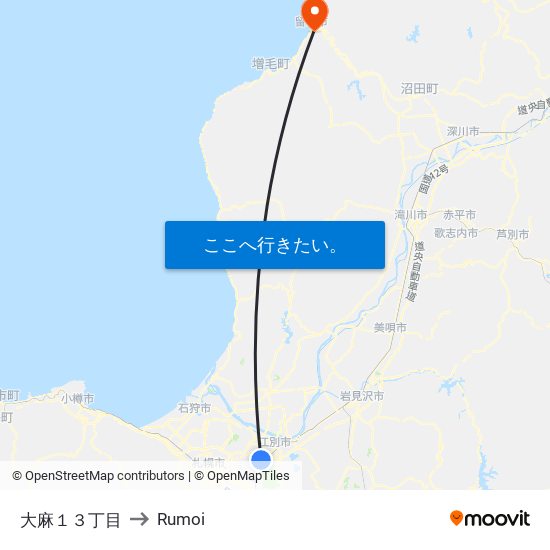 大麻１３丁目 to Rumoi map