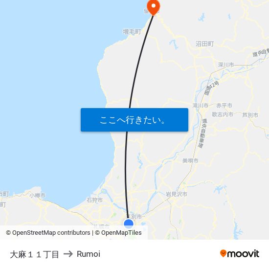 大麻１１丁目 to Rumoi map