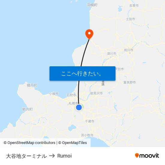 大谷地ターミナル to Rumoi map