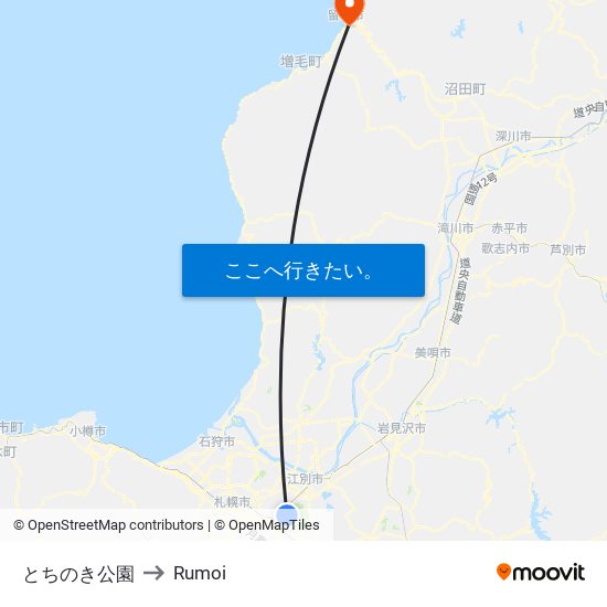 とちのき公園 to Rumoi map