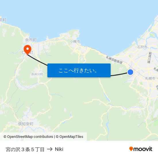 宮の沢３条５丁目 to Niki map