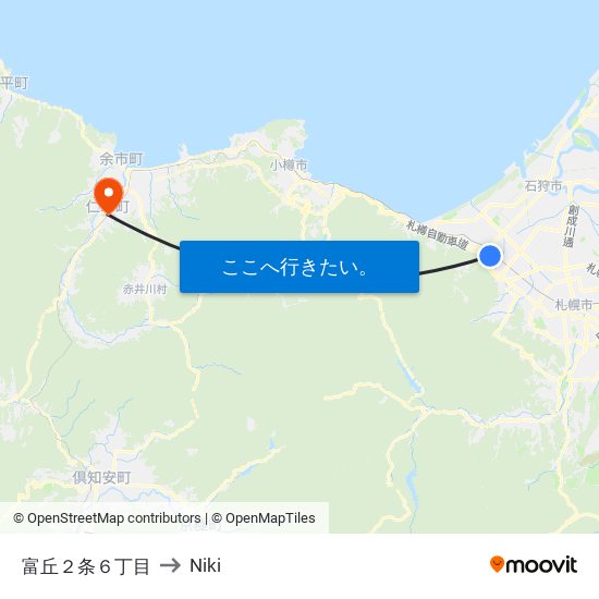 富丘２条６丁目 to Niki map