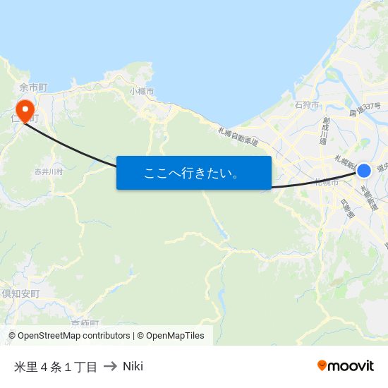 米里４条１丁目 to Niki map