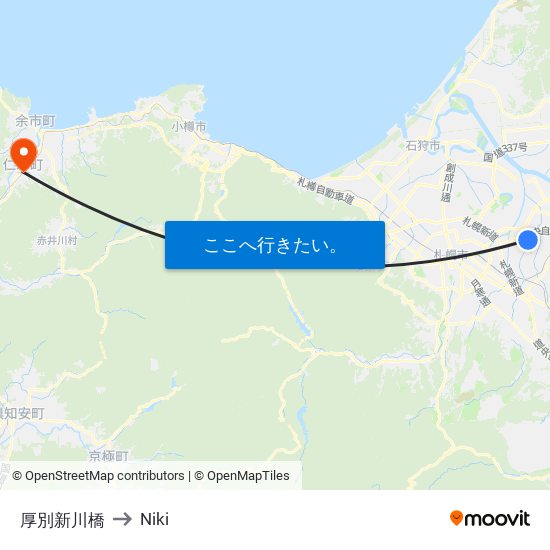 厚別新川橋 to Niki map