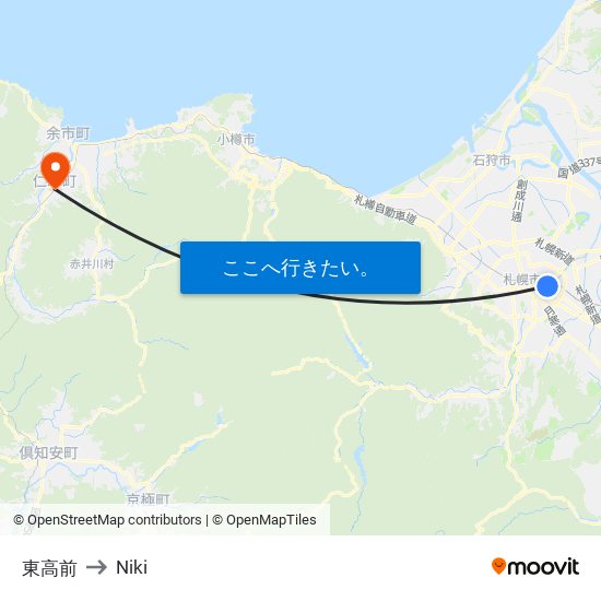 東高前 to Niki map