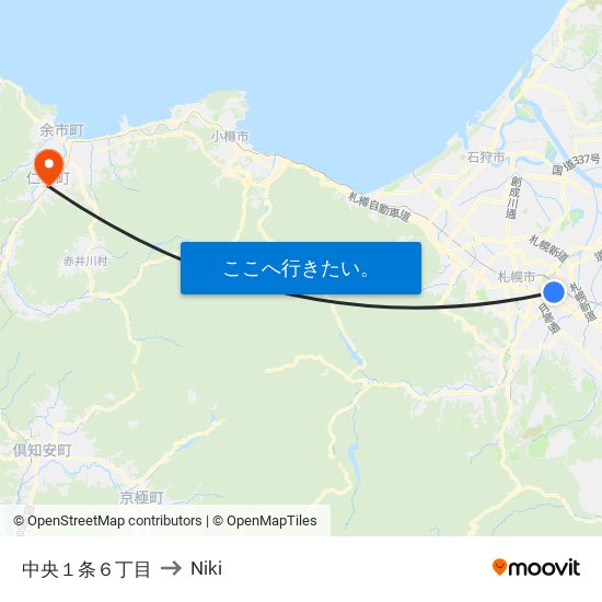 中央１条６丁目 to Niki map