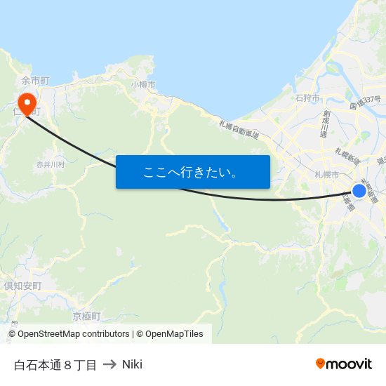 白石本通８丁目 to Niki map