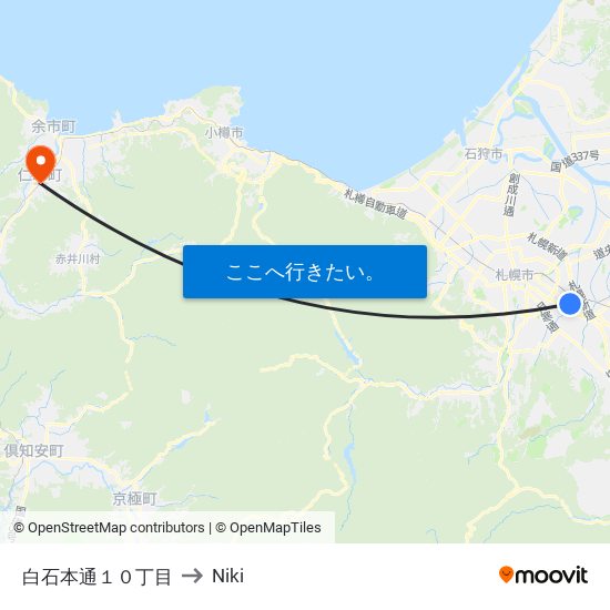 白石本通１０丁目 to Niki map