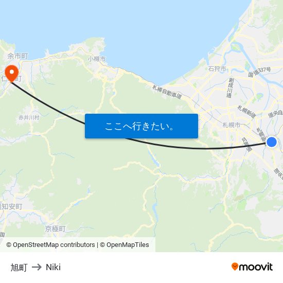 旭町 to Niki map